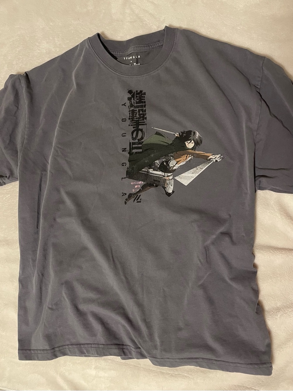 YoungLA Men's Graphic Short-Sleeve Tee in Gray with Green Accent